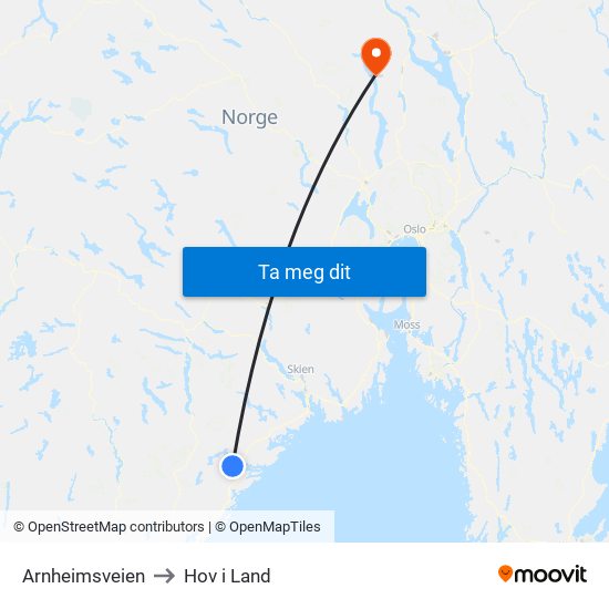 Arnheimsveien to Hov i Land map