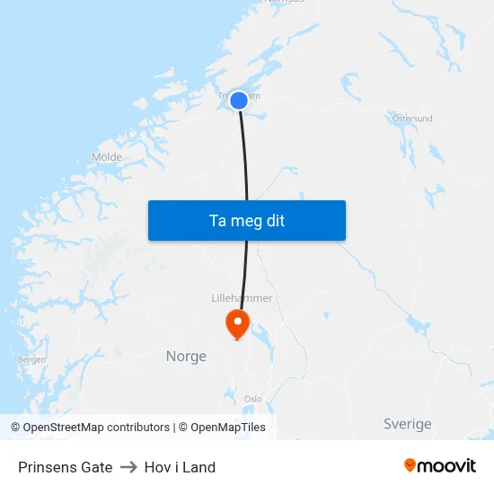 Prinsens Gate to Hov i Land map