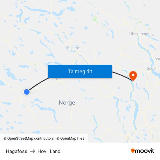 Hagafoss to Hov i Land map