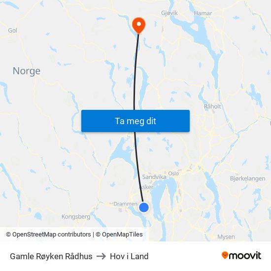 Gamle Røyken Rådhus to Hov i Land map