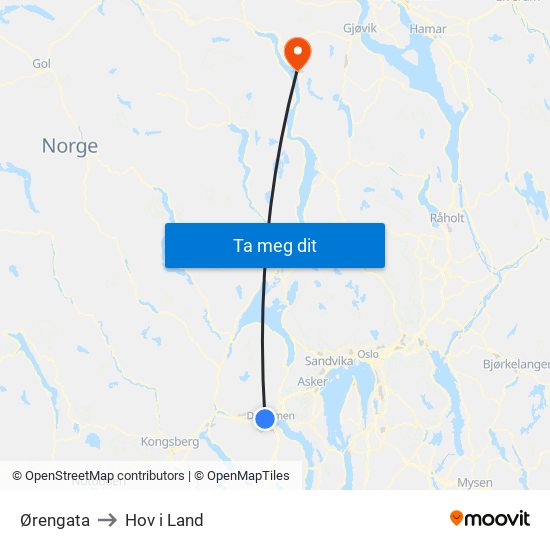 Ørengata to Hov i Land map