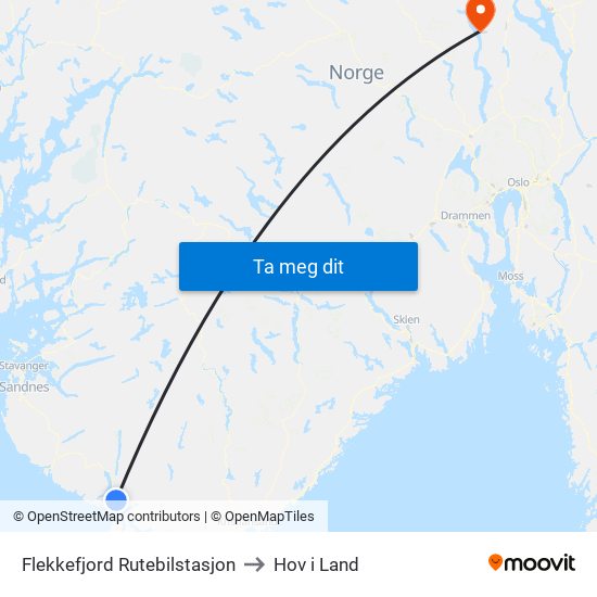 Flekkefjord Rutebilstasjon to Hov i Land map