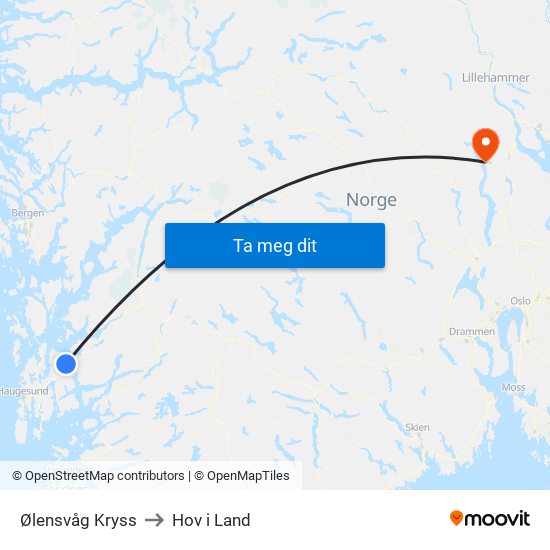 Ølensvåg Kryss to Hov i Land map