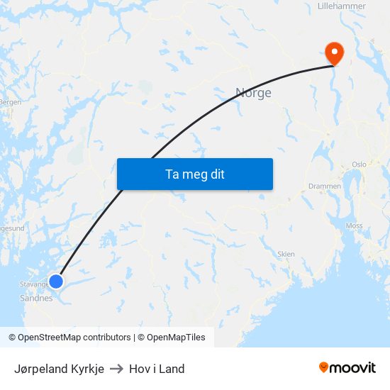 Jørpeland Kyrkje to Hov i Land map