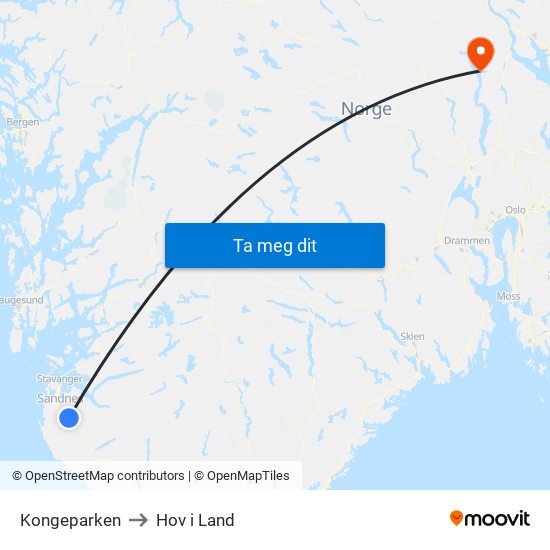 Kongeparken to Hov i Land map