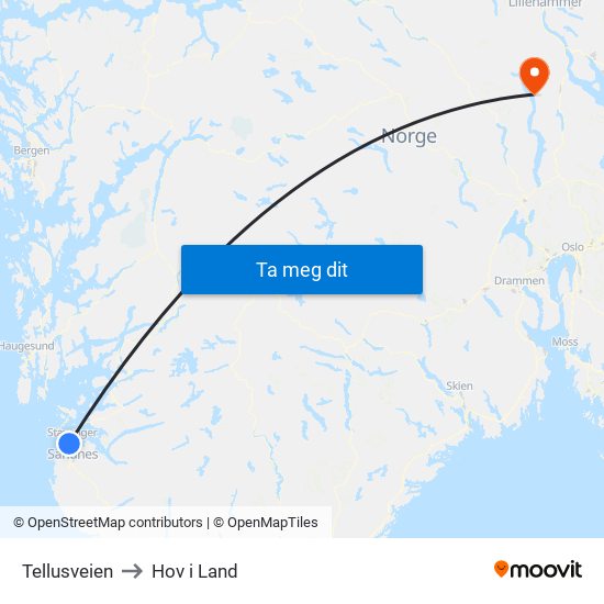 Tellusveien to Hov i Land map