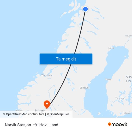 Narvik Stasjon to Hov i Land map