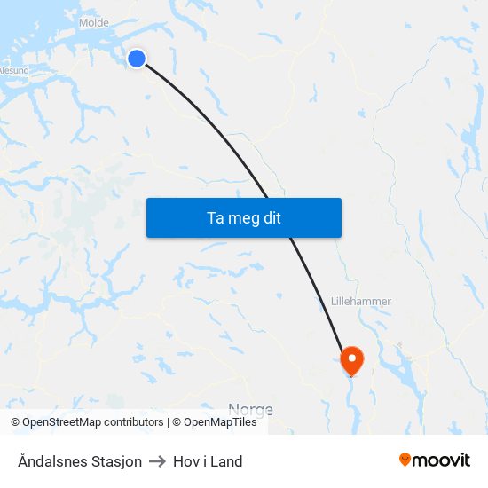 Åndalsnes Stasjon to Hov i Land map