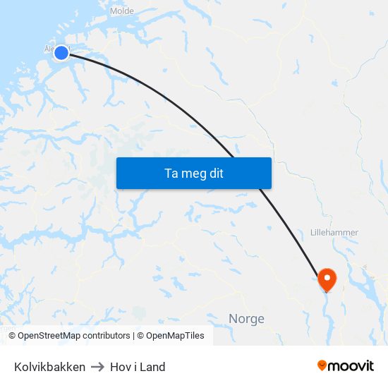 Kolvikbakken to Hov i Land map