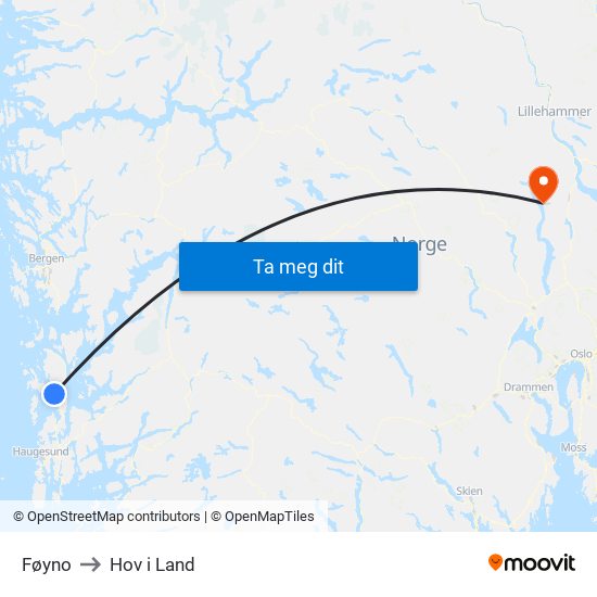 Føyno to Hov i Land map