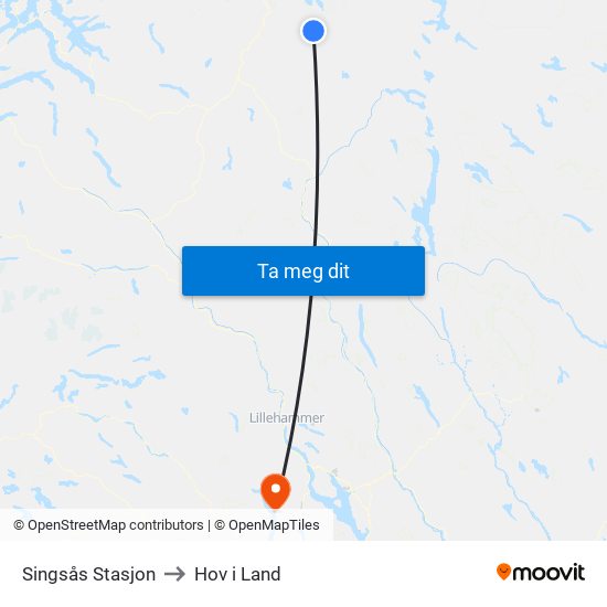 Singsås Stasjon to Hov i Land map