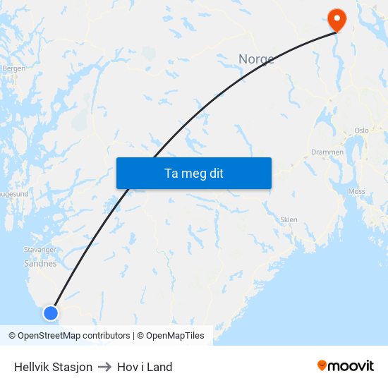 Hellvik Stasjon to Hov i Land map