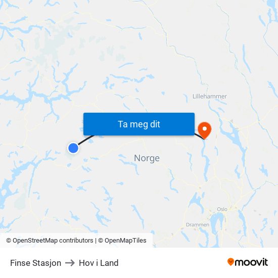 Finse Stasjon to Hov i Land map