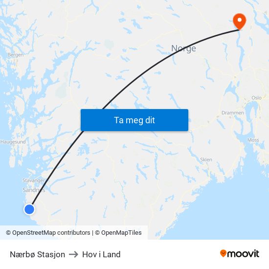 Nærbø Stasjon to Hov i Land map