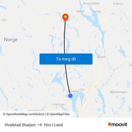 Hvalstad Stasjon to Hov i Land map