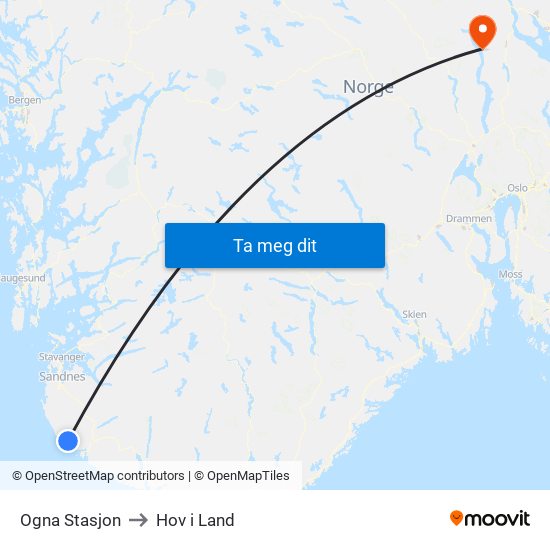 Ogna Stasjon to Hov i Land map