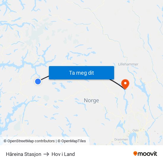 Håreina Stasjon to Hov i Land map