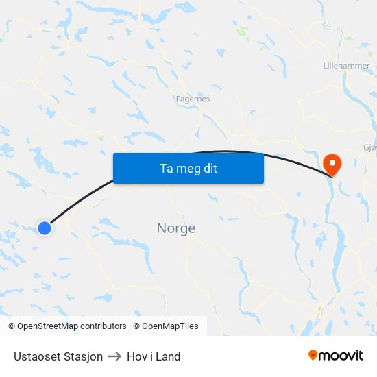 Ustaoset Stasjon to Hov i Land map