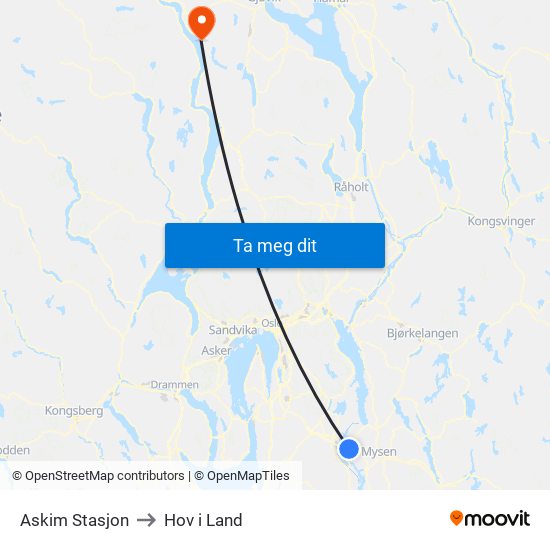 Askim Stasjon to Hov i Land map