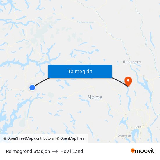 Reimegrend Stasjon to Hov i Land map