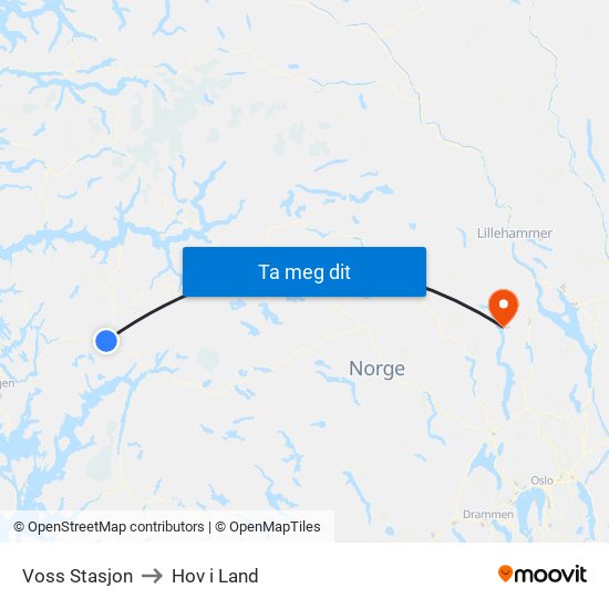 Voss Stasjon to Hov i Land map