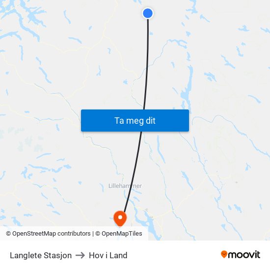 Langlete Stasjon to Hov i Land map