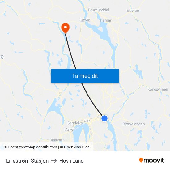 Lillestrøm Stasjon to Hov i Land map