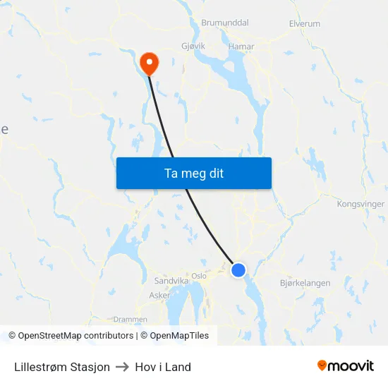 Lillestrøm Stasjon to Hov i Land map