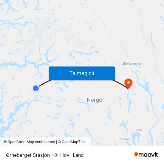 Ørneberget Stasjon to Hov i Land map