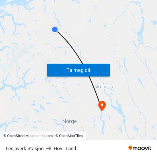 Lesjaverk Stasjon to Hov i Land map