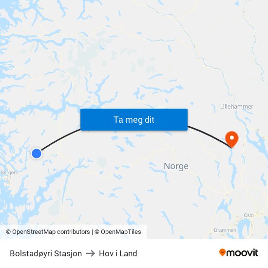 Bolstadøyri Stasjon to Hov i Land map