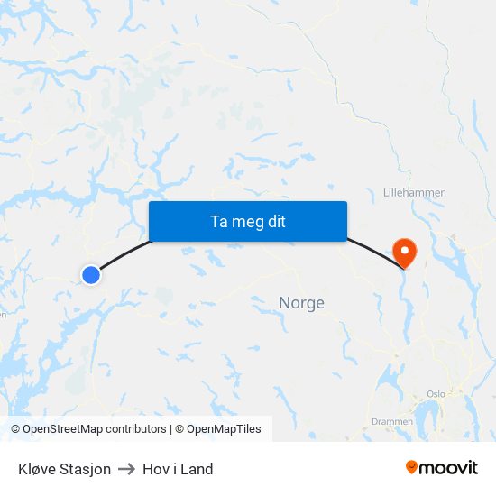 Kløve Stasjon to Hov i Land map