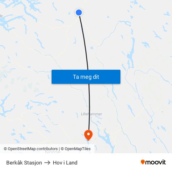 Berkåk Stasjon to Hov i Land map