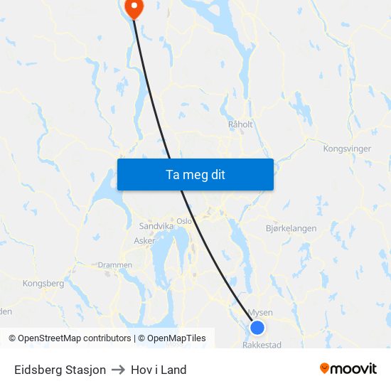 Eidsberg Stasjon to Hov i Land map
