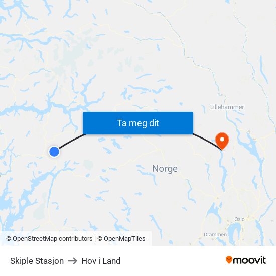 Skiple Stasjon to Hov i Land map