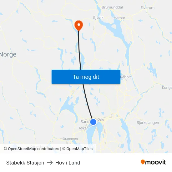 Stabekk Stasjon to Hov i Land map