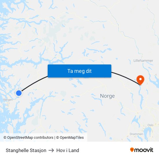 Stanghelle Stasjon to Hov i Land map
