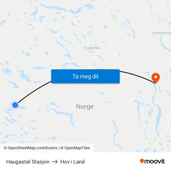 Haugastøl Stasjon to Hov i Land map