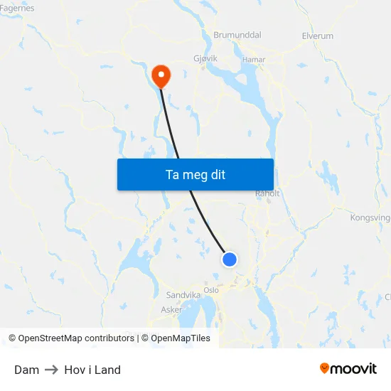 Dam to Hov i Land map