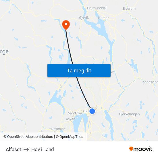 Alfaset to Hov i Land map