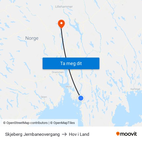 Skjeberg Jernbaneovergang to Hov i Land map