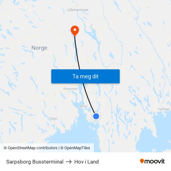Sarpsborg Bussterminal to Hov i Land map
