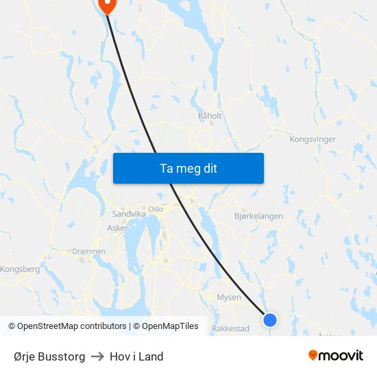 Ørje Busstorg to Hov i Land map