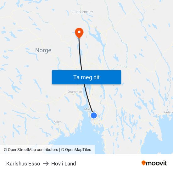 Karlshus Esso to Hov i Land map