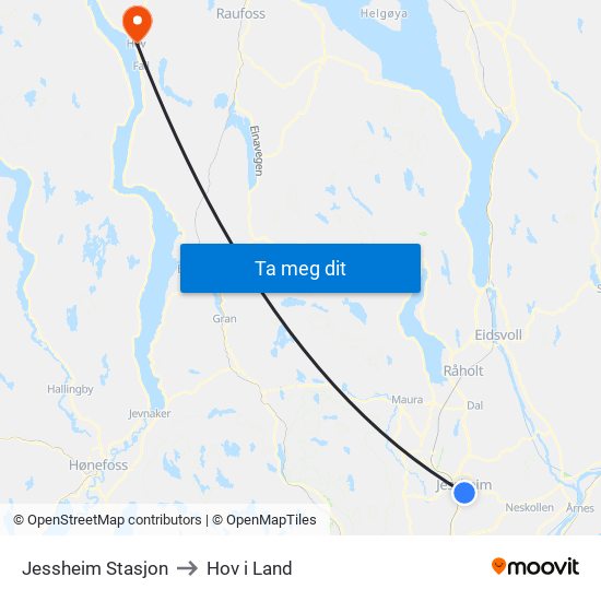 Jessheim Stasjon to Hov i Land map