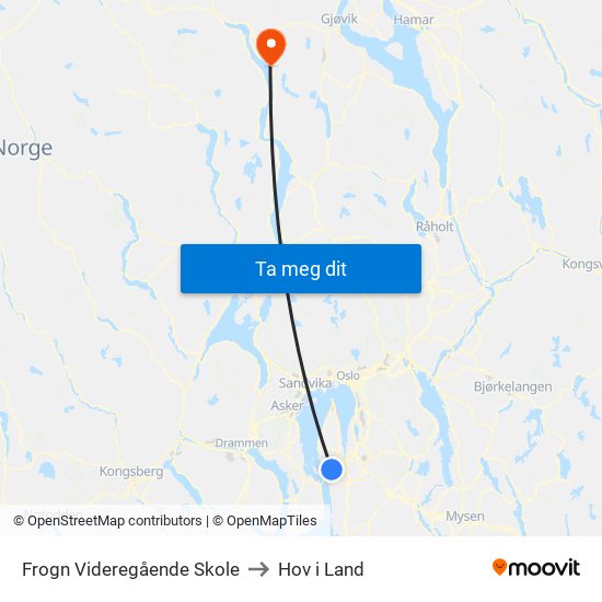 Frogn Videregående Skole to Hov i Land map