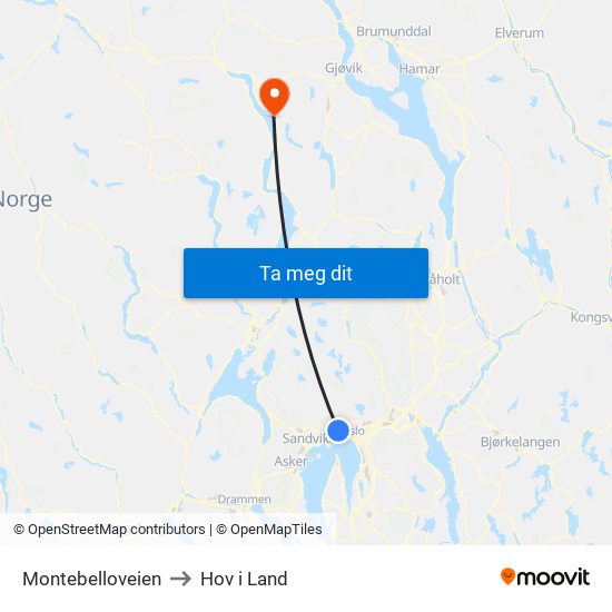 Montebelloveien to Hov i Land map