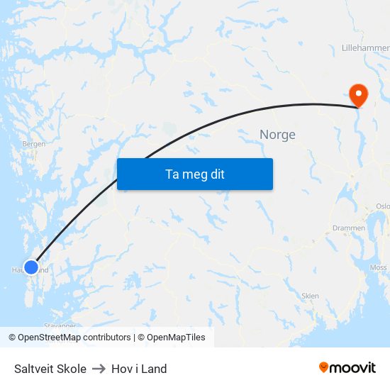 Saltveit Skole to Hov i Land map