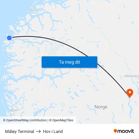 Måløy Terminal to Hov i Land map