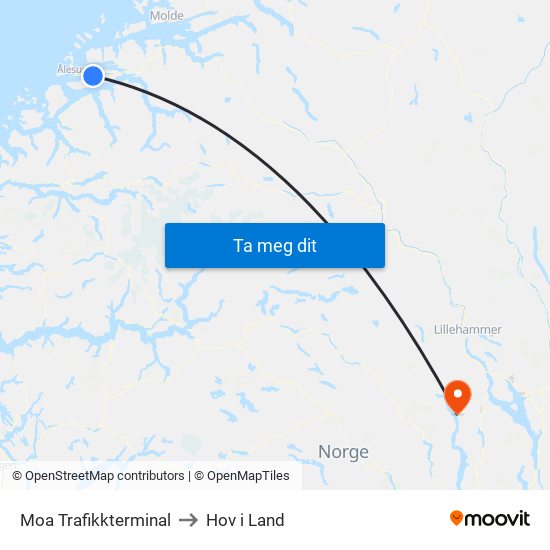 Moa Trafikkterminal to Hov i Land map